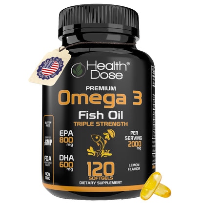 Premium Omega 3 Fish Oil Triple Strength. 120 Softgels
