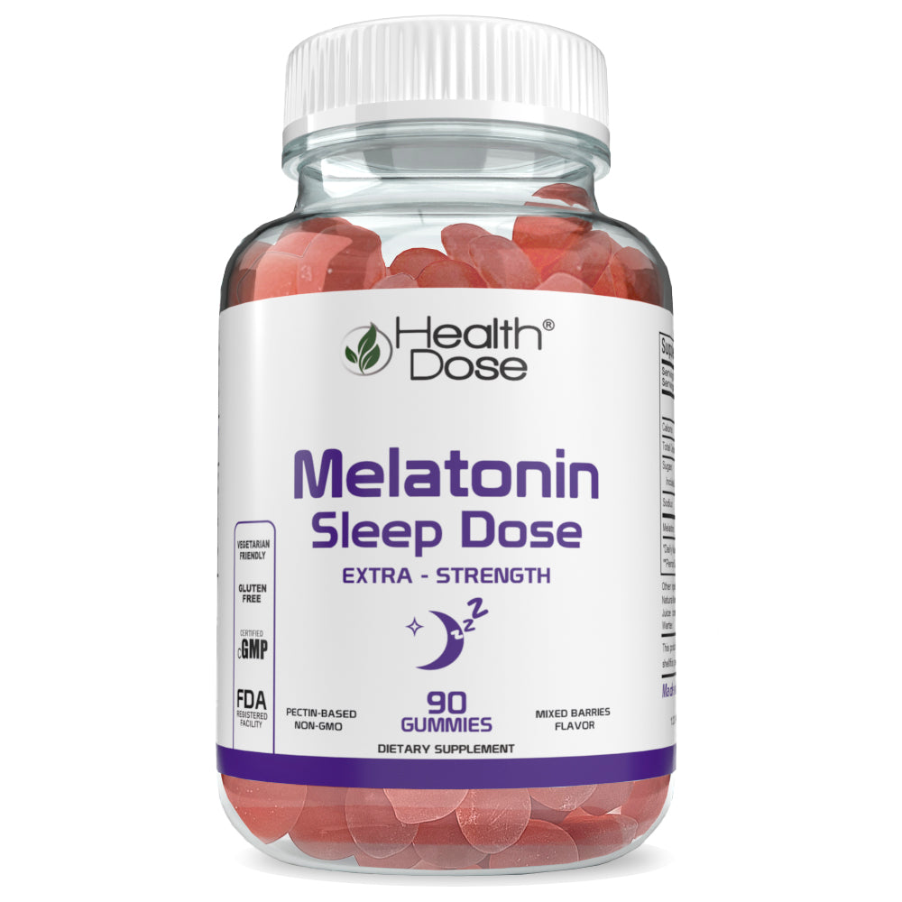 HealthDose Melatonin 6 mg Extra Strength Gummy, for Restful Sleep Supplements for Adult Mixed Berries Flavor 90 Gummies.