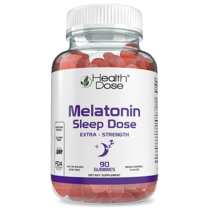 HealthDose Melatonin 6 mg Extra Strength Gummy, for Restful Sleep Supplements for Adult Mixed Berries Flavor 90 Gummies.