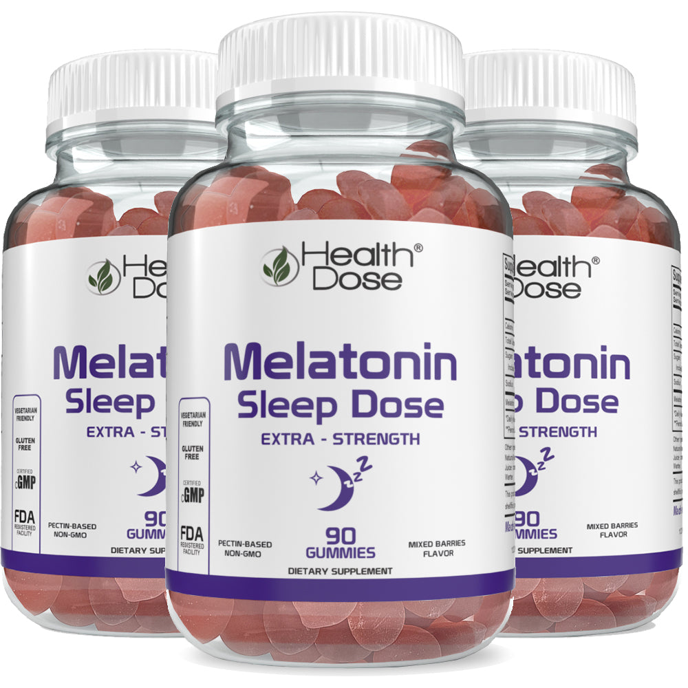 HealthDose Melatonin 6 mg Extra Strength Gummy, for Restful Sleep Supplements for Adult Mixed Berries Flavor 90 Gummies.