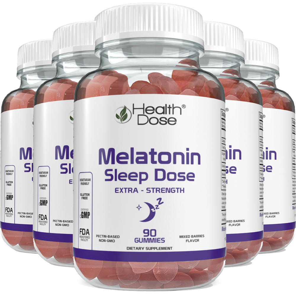 HealthDose Melatonin 6 mg Extra Strength Gummy, for Restful Sleep Supplements for Adult Mixed Berries Flavor 90 Gummies.