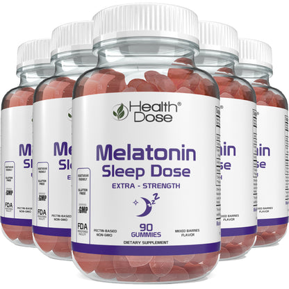 HealthDose Melatonin 6 mg Extra Strength Gummy, for Restful Sleep Supplements for Adult Mixed Berries Flavor 90 Gummies.