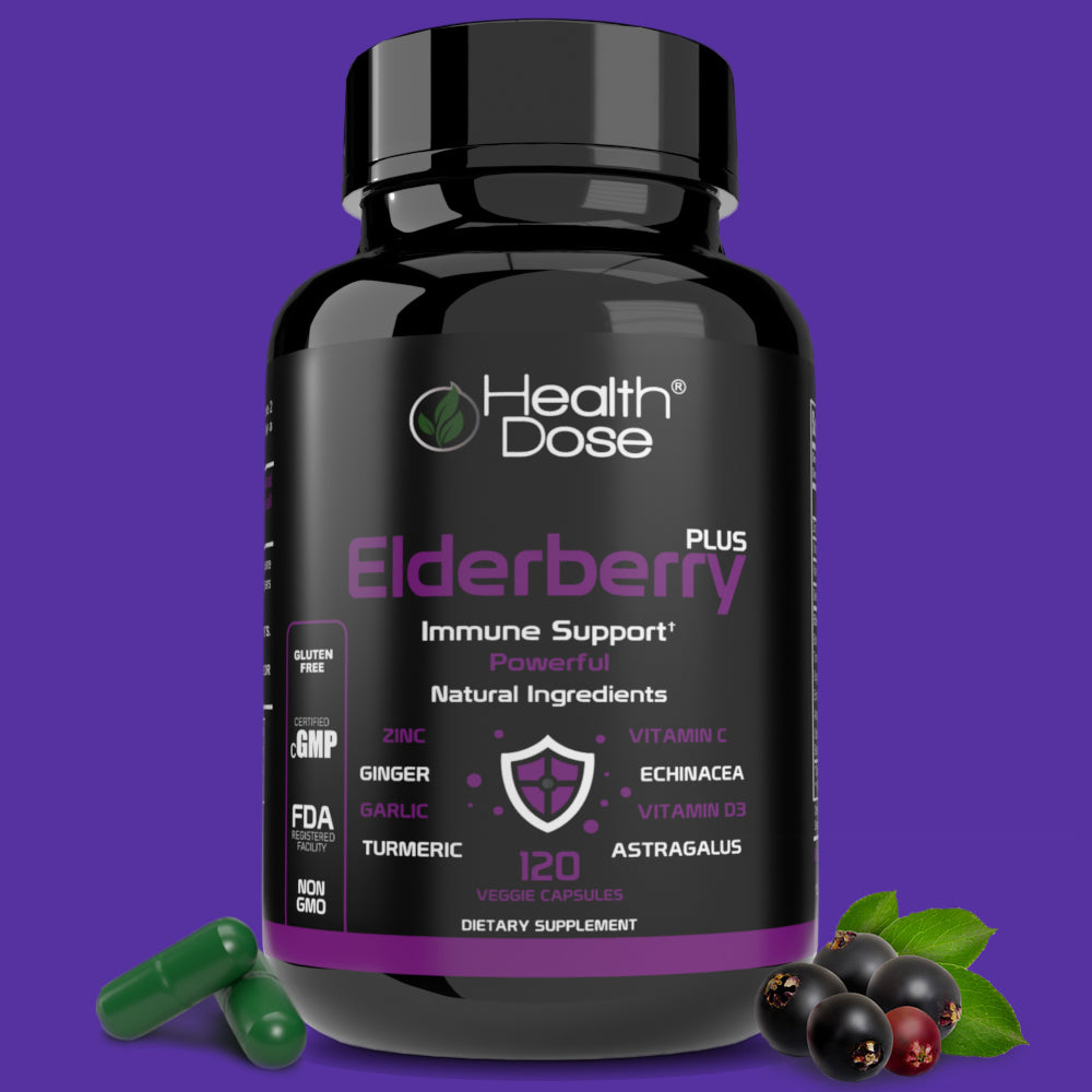 HealthDose Premium Omega 3 Fish Oil x 120 Softgels + Elderberry Plus. 120 Capsules