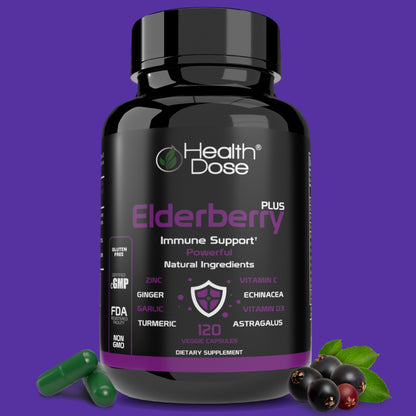 HealthDose Premium Omega 3 Fish Oil x 120 Softgels + Elderberry Plus. 120 Capsules