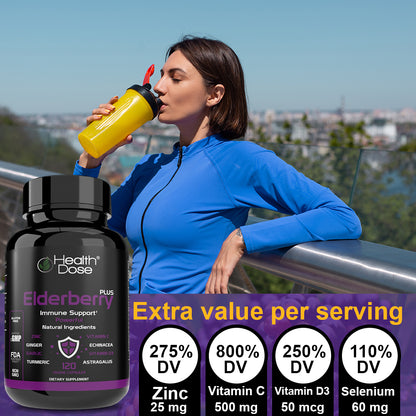 HealthDose Premium Omega 3 Fish Oil x 120 Softgels + Elderberry Plus. 120 Capsules