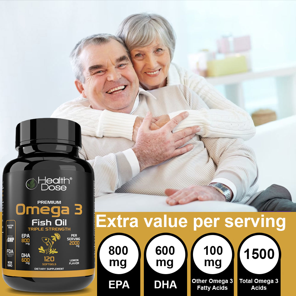 HealthDose Premium Omega 3 Fish Oil x 120 Softgels + Elderberry Plus. 120 Capsules