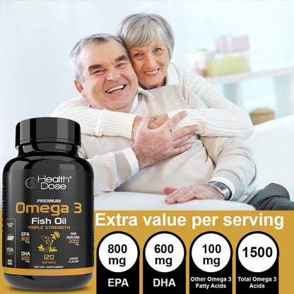 HealthDose Premium Omega 3 Fish Oil x 120 Softgels + Elderberry Plus. 120 Capsules