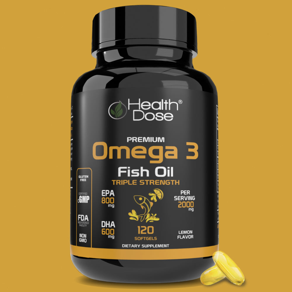 HealthDose Premium Omega 3 Fish Oil x 120 Softgels + Vitamin D3-K2. 180 Liquid Softgels