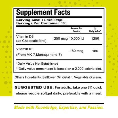 HealthDose Premium Omega 3 Fish Oil x 120 Softgels + Vitamin D3-K2. 180 Liquid Softgels