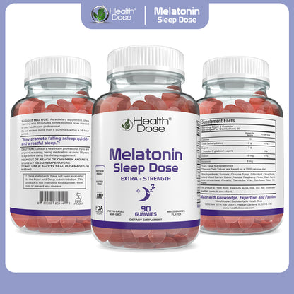 HealthDose Melatonin 6 mg Extra Strength Gummy, for Restful Sleep Supplements for Adult Mixed Berries Flavor 90 Gummies.