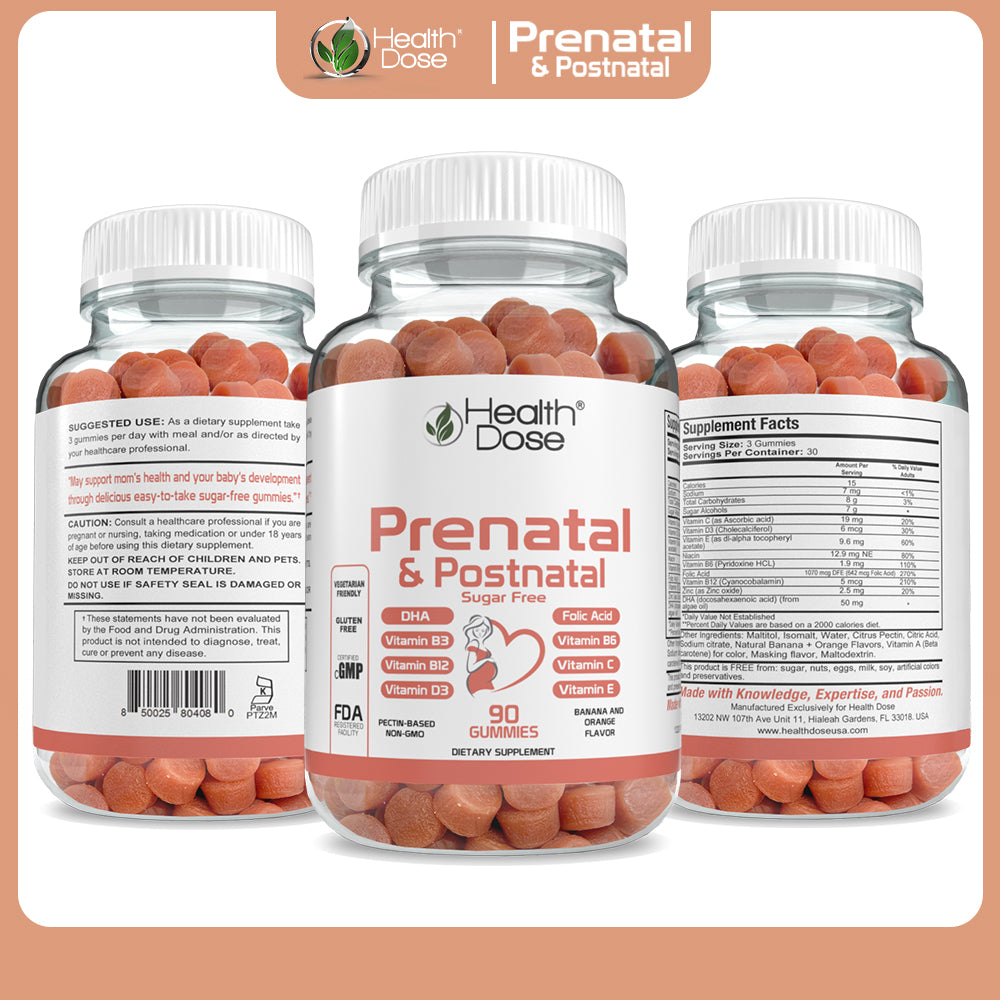 Prenatal & Postnatal Vitamins. 90 Count Gummies.