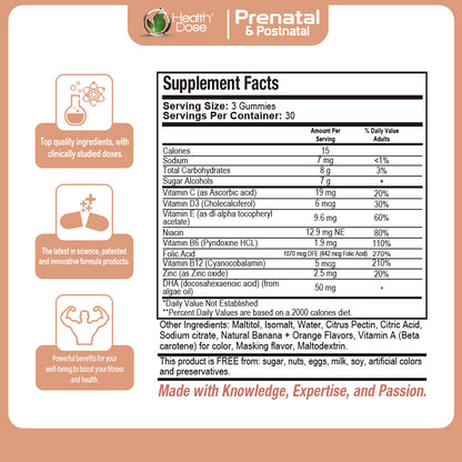 Prenatal & Postnatal Vitamins. 90 Count Gummies.