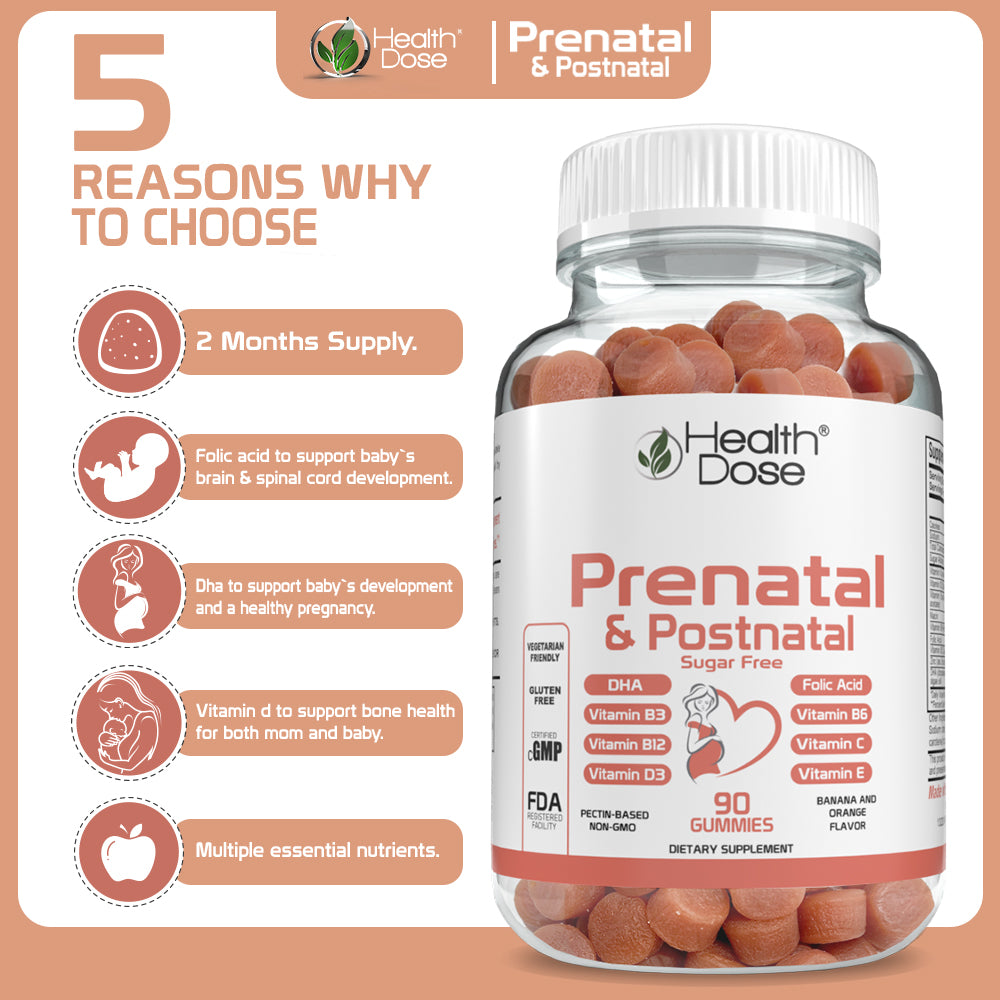 Prenatal & Postnatal Vitamins. 90 Count Gummies.