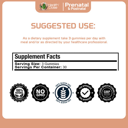 Prenatal & Postnatal Vitamins. 90 Count Gummies.