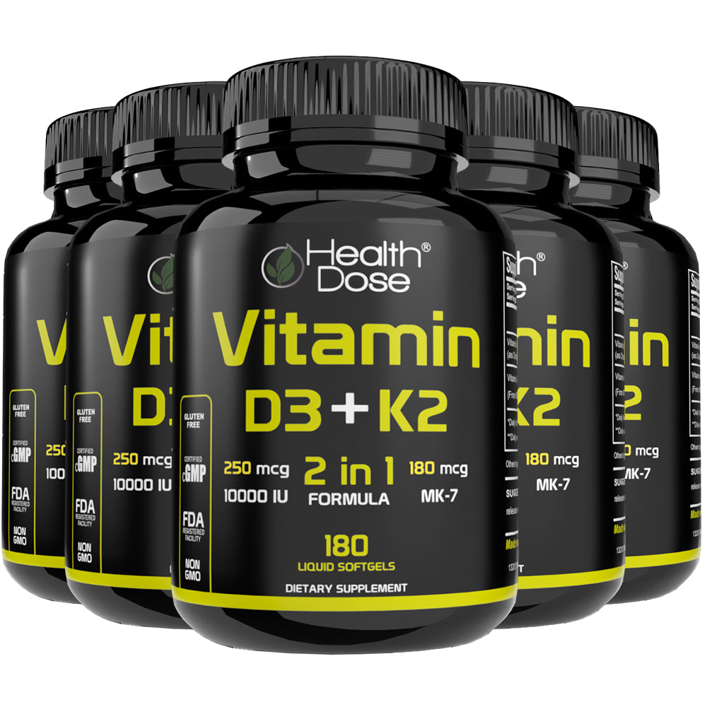 HealthDose Vitamin D3 + K2. 2 in 1 Formula. 180 Liquid Softgels