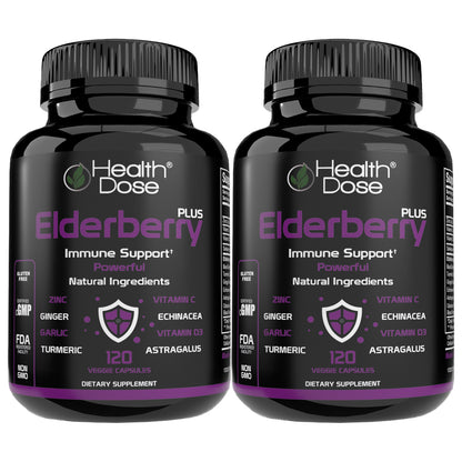 HealthDose Elderberry Plus With Vitamin C, Turmeric, Zinc & More 120 Capsules