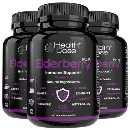 HealthDose Elderberry Plus With Vitamin C, Turmeric, Zinc & More 120 Capsules