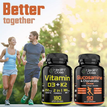 HealthDose Vitamin D3 + K2. 2 in 1 Formula. 180 Liquid Softgels