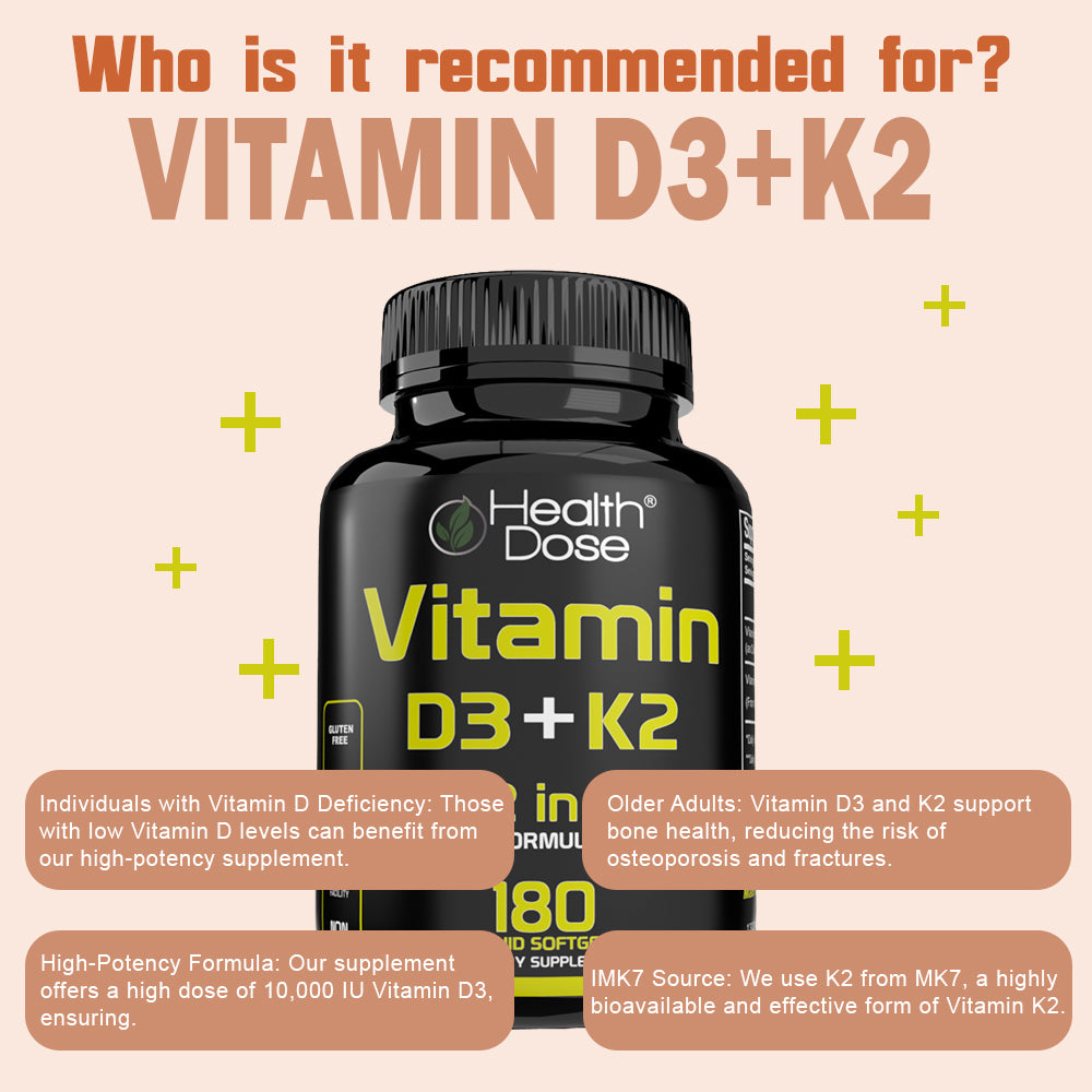 HealthDose Vitamin D3 + K2. 2 in 1 Formula. 180 Liquid Softgels