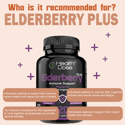 HealthDose Elderberry Plus With Vitamin C, Turmeric, Zinc & More 120 Capsules
