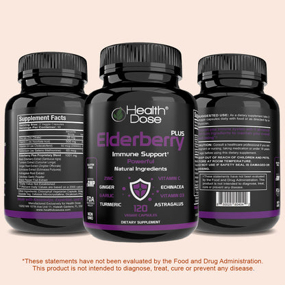 HealthDose Elderberry Plus With Vitamin C, Turmeric, Zinc & More 120 Capsules