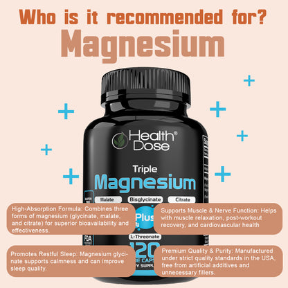 HealthDose Triple Magnesium + L-threonate.120 Capsules