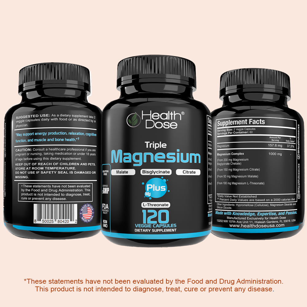 HealthDose Triple Magnesium + L-threonate.120 Capsules
