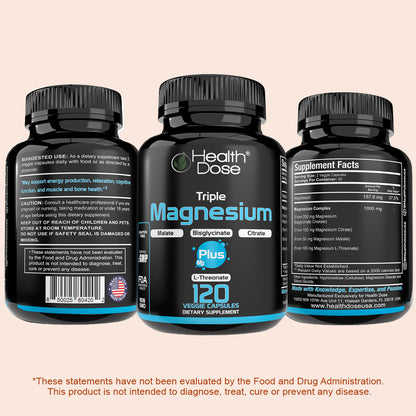 HealthDose Triple Magnesium + L-threonate.120 Capsules