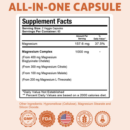HealthDose Triple Magnesium + L-threonate.120 Capsules