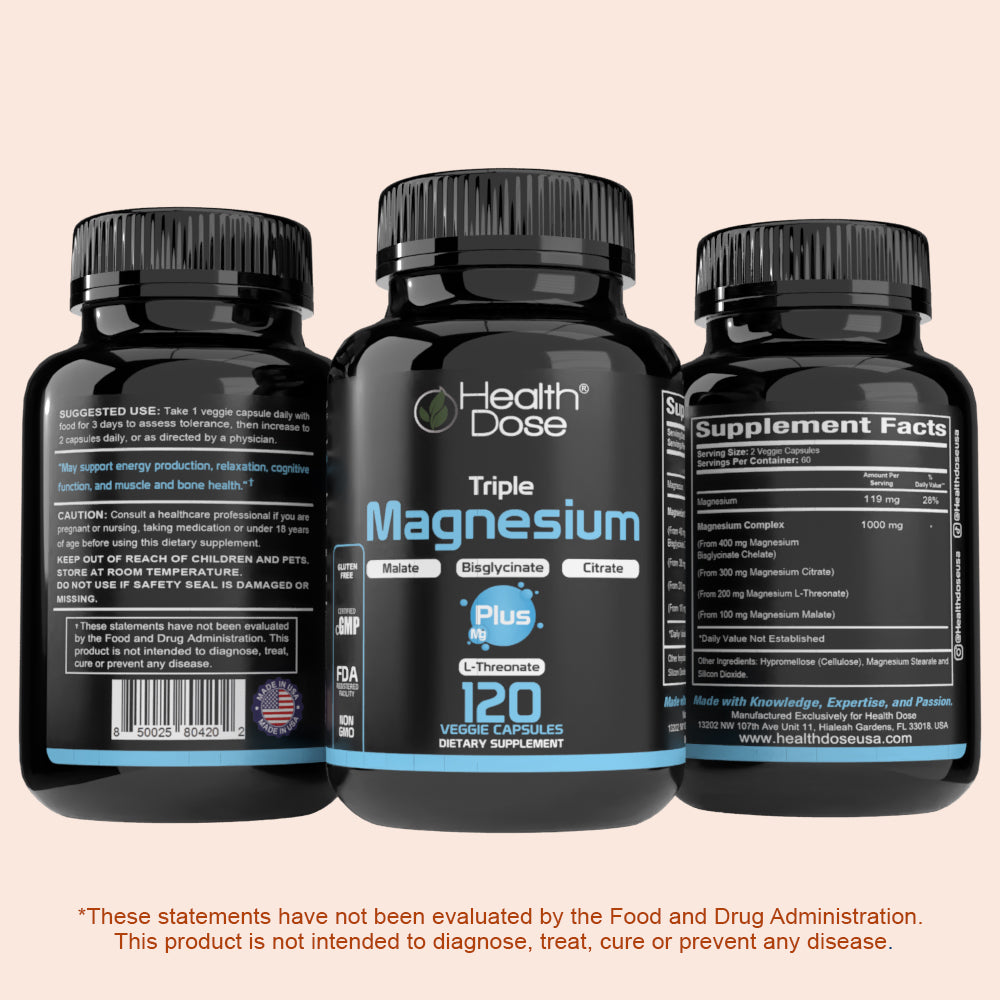 HealthDose Triple Magnesium + L-threonate.120 Capsules