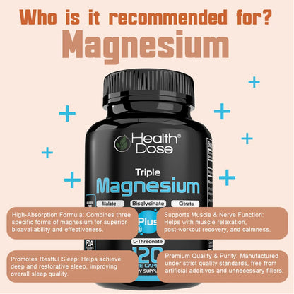 HealthDose Triple Magnesium + L-threonate.120 Capsules
